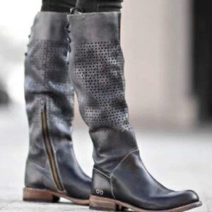 BED STU Cambridge Perforated Distressed Tall Leather Moto Biker Boho Boots 8.5
